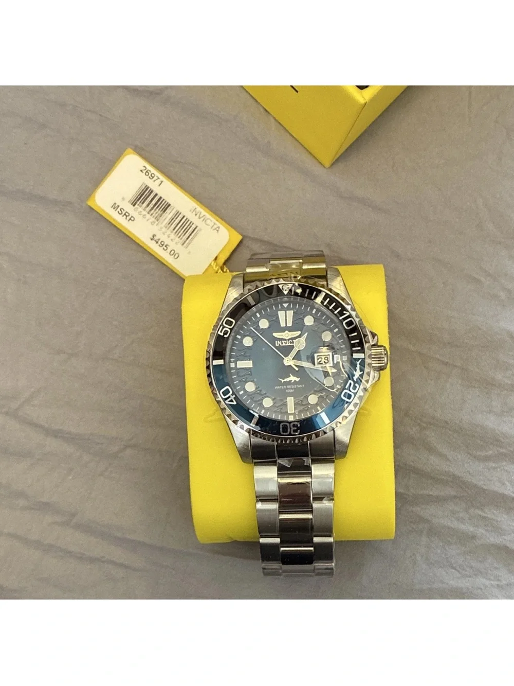 Invicta Silver Stainless Steel Watch with Blue Accents